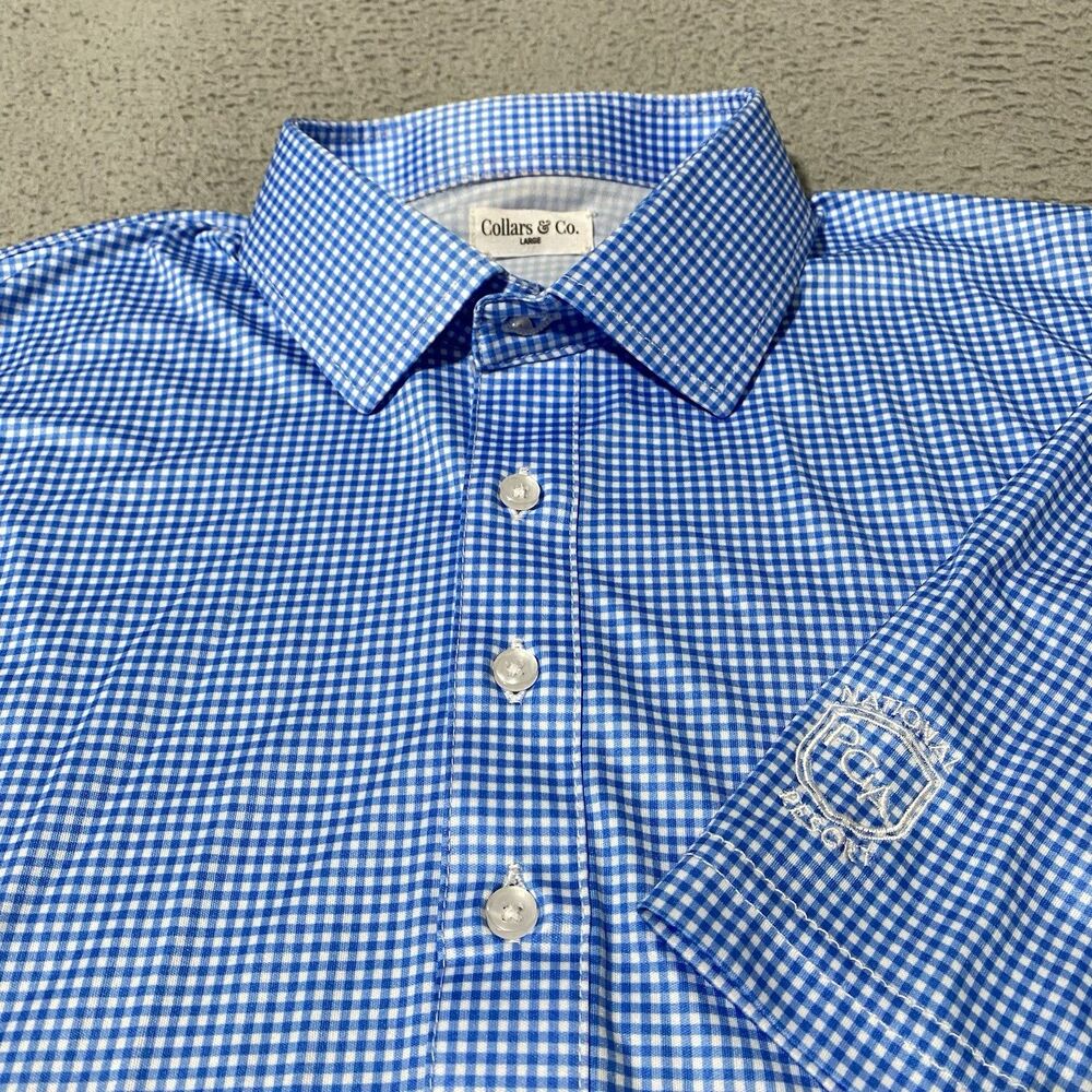 PGA National Resort Collars & Co Polo Shirt Mens Large Blue Plaid Golf Active